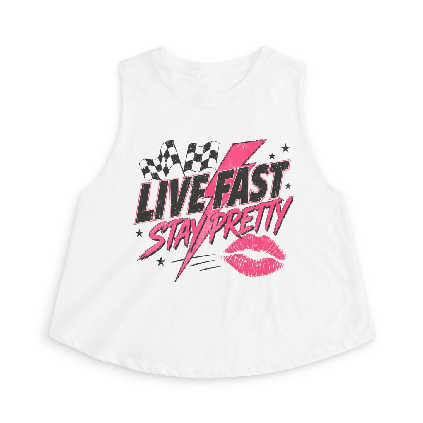 Live Fast Stay Pretty Crop Tank — Retro Racing Pink Graphic Women's Crop Top
