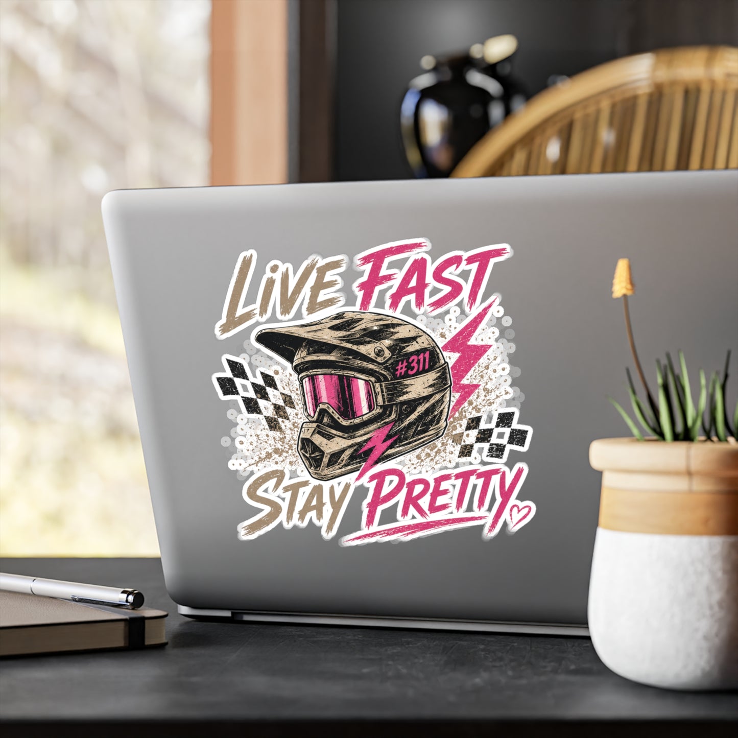 Live Fast Stay Pretty helmet sticker | Vinyl Kiss-Cut Sticker