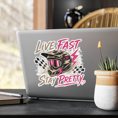 Live Fast Stay Pretty helmet sticker | Vinyl Kiss-Cut Sticker