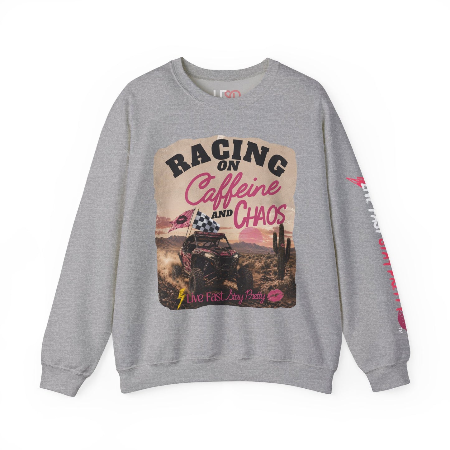 Crewneck Sweatshirt - "Racing on Caffeine and Chaos" Desert Off-Road Graphic