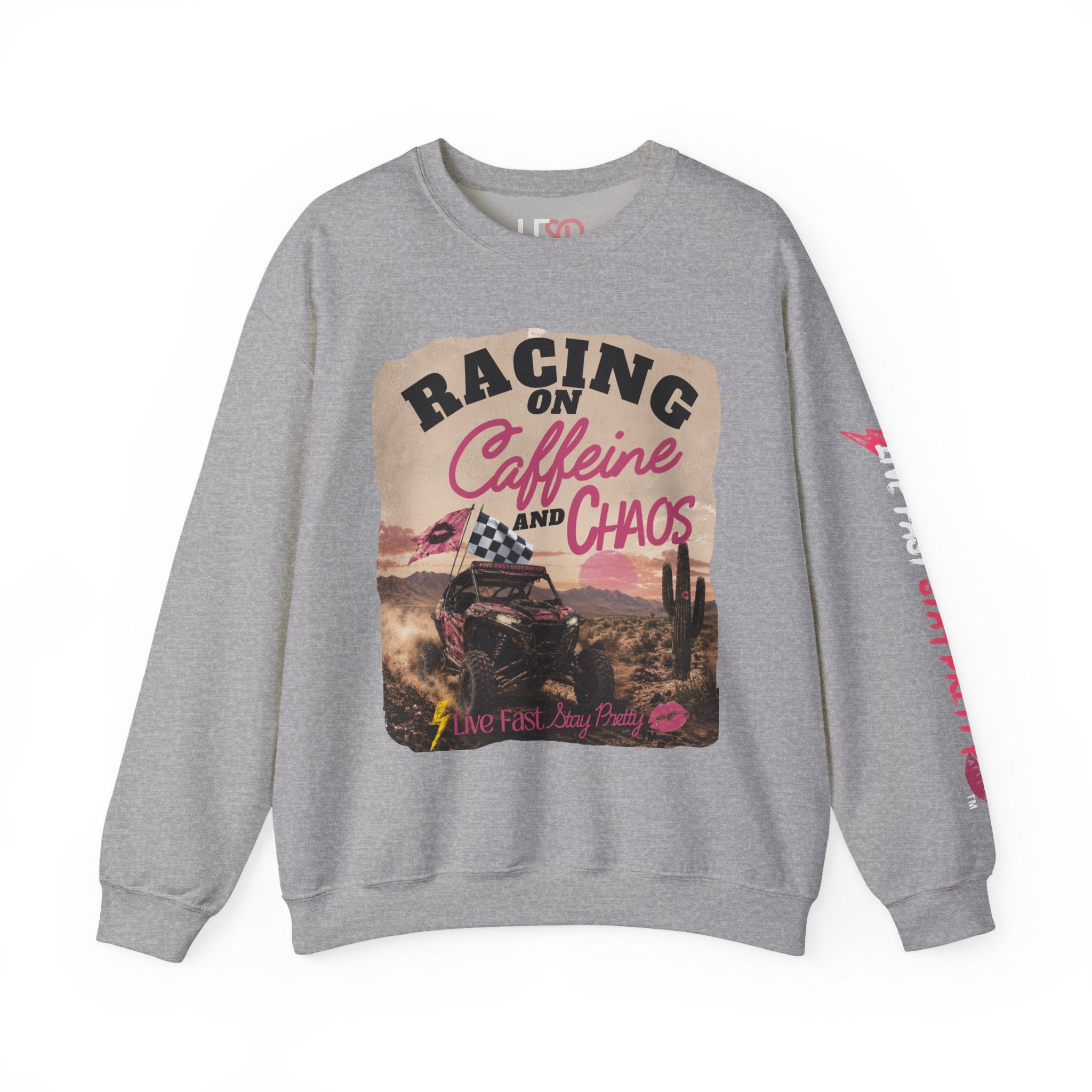 Crewneck Sweatshirt - "Racing on Caffeine and Chaos" Desert Off-Road Graphic