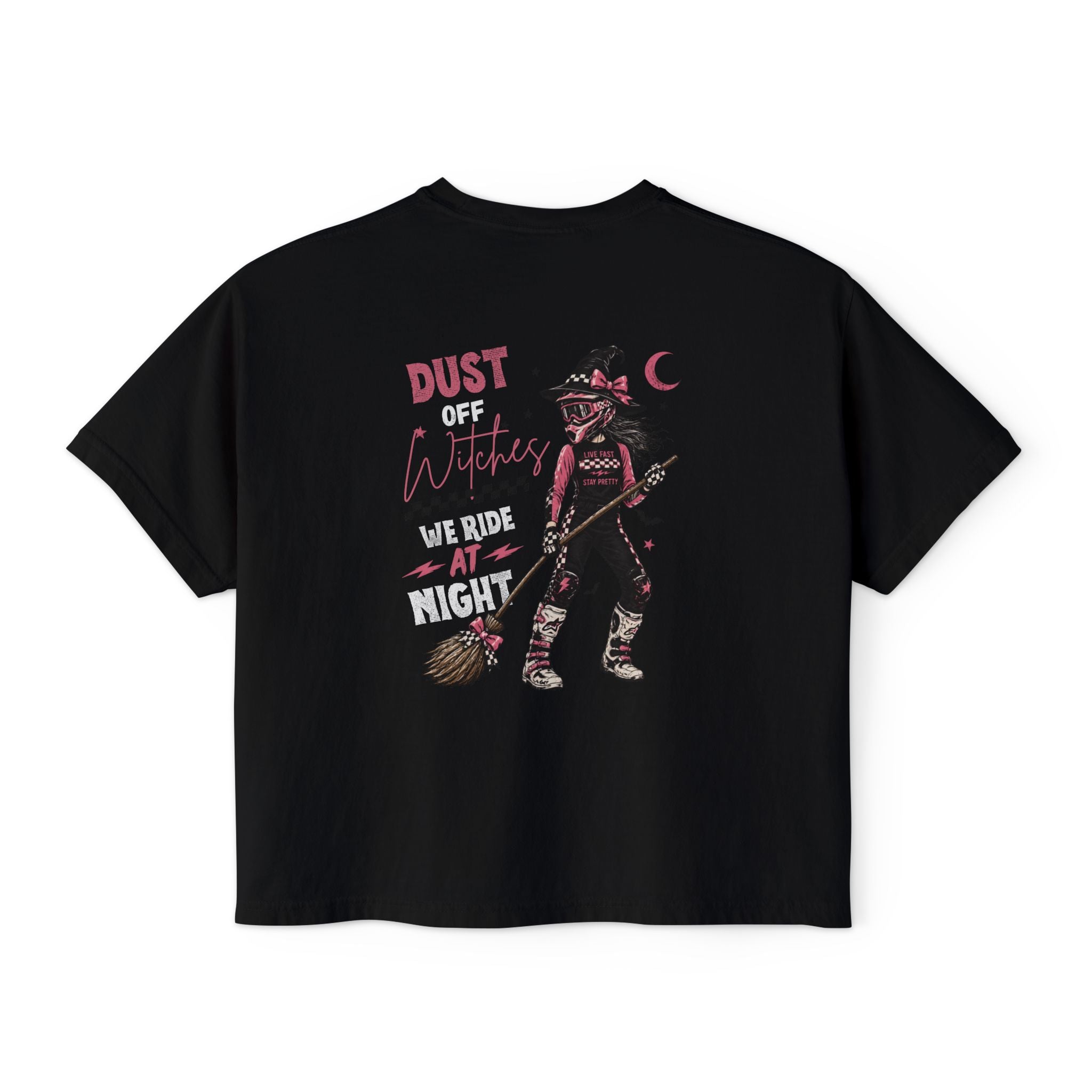 'Dust Off Witches We Ride At Night'-Womens Boxed Cropped Tee