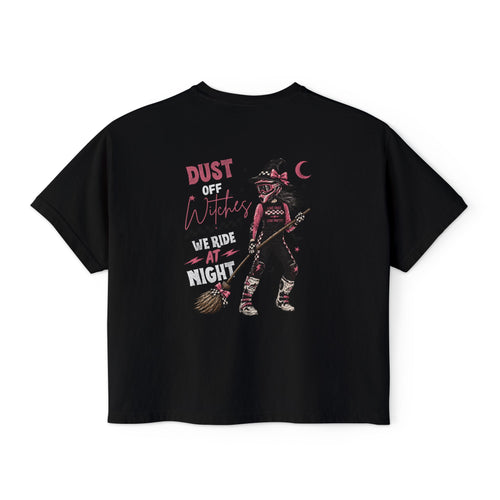 'Dust Off Witches We Ride At Night'-Womens Boxed Cropped Tee