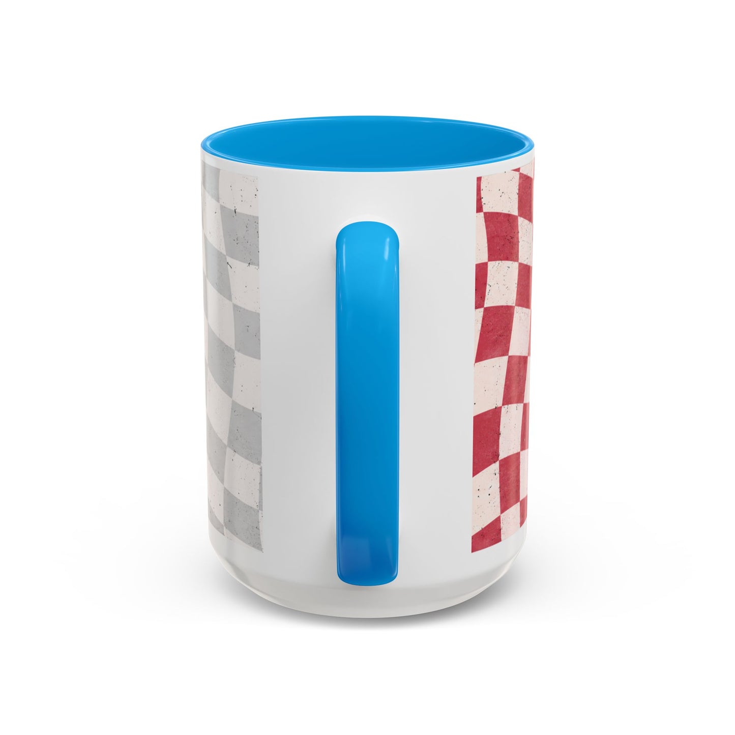 Skull & Coffee Ceramic Mug — 'Racing on Caffeine & Chaos' Checkerboard 15oz