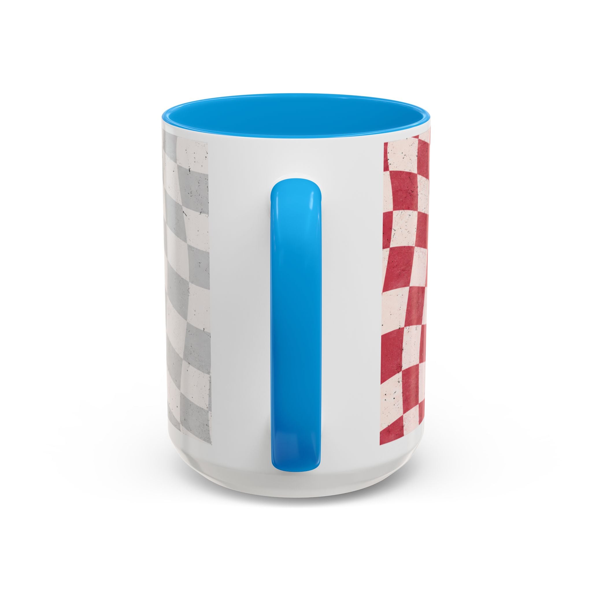Skull & Coffee Ceramic Mug — 'Racing on Caffeine & Chaos' Checkerboard 15oz