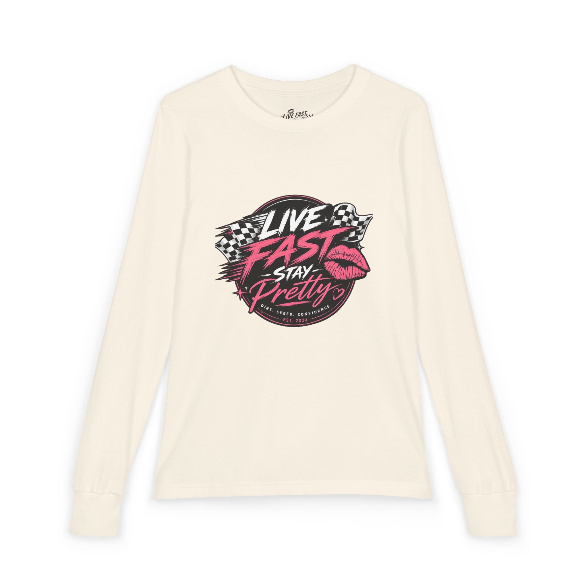Live Fast Stay Pretty Youth Long Sleeve Tee | Racing Lip Graphic