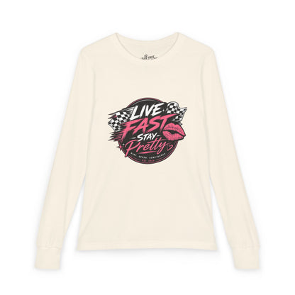 Live Fast Stay Pretty Youth Long Sleeve Tee | Racing Lip Graphic