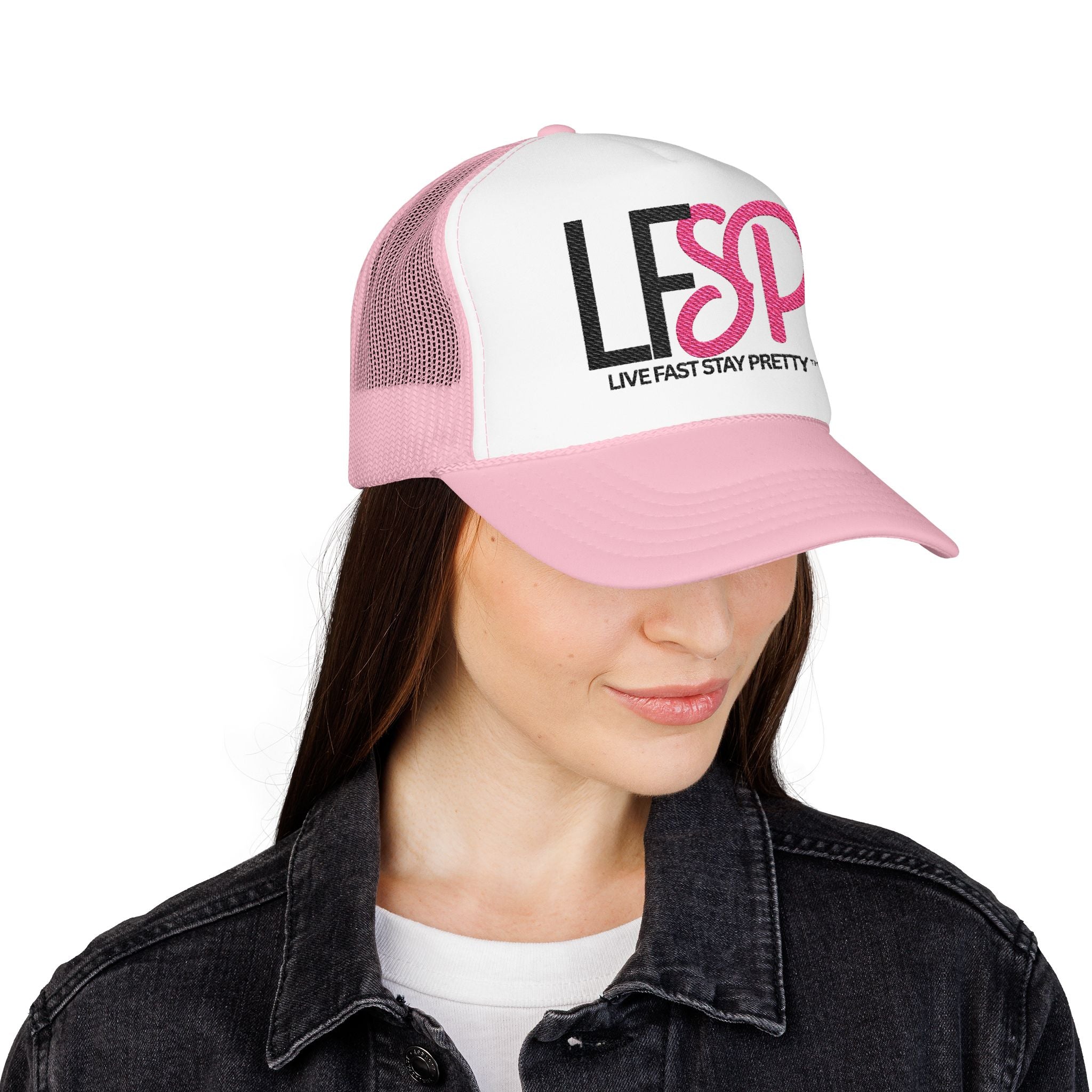 Live Fast Stay Pretty  Embroidered Trucker Hat — LFSP Logo
