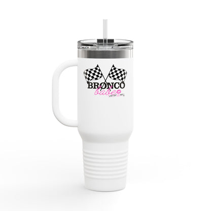 40oz Insulated Travel Mug — "Bronco Babe" Checkered Flag Design