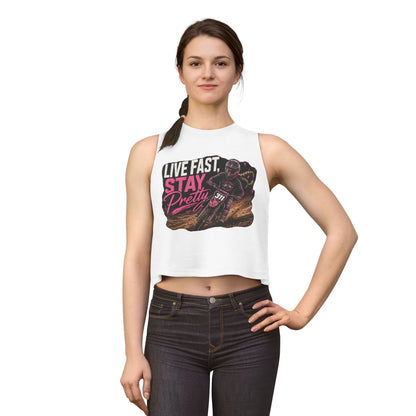 Live Fast Stay Pretty Dirt Bike Racer Crop Top | Moto Graphic Tank
