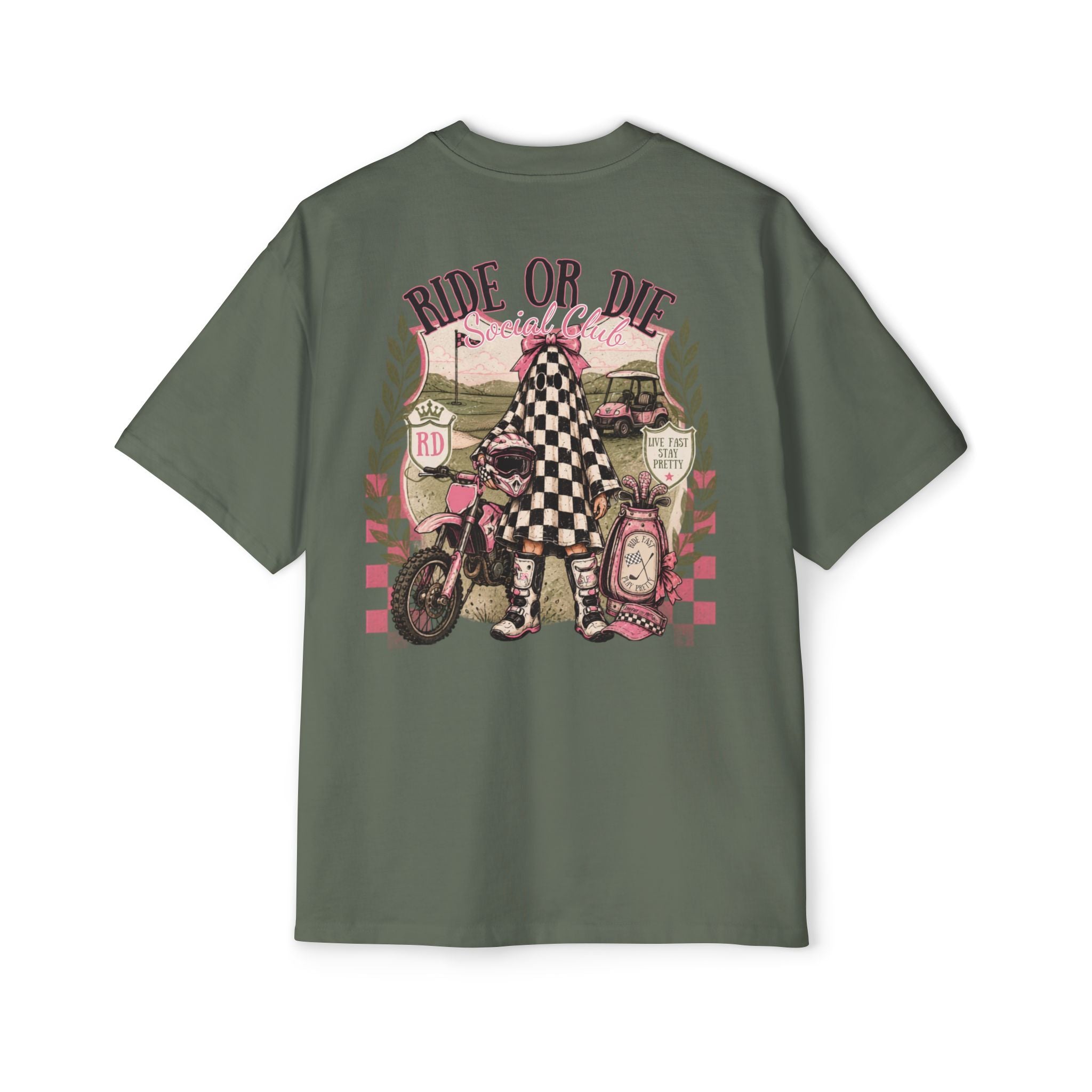 Ride or Die Graphic Tee — Vintage Motorcycle Checkerboard Design