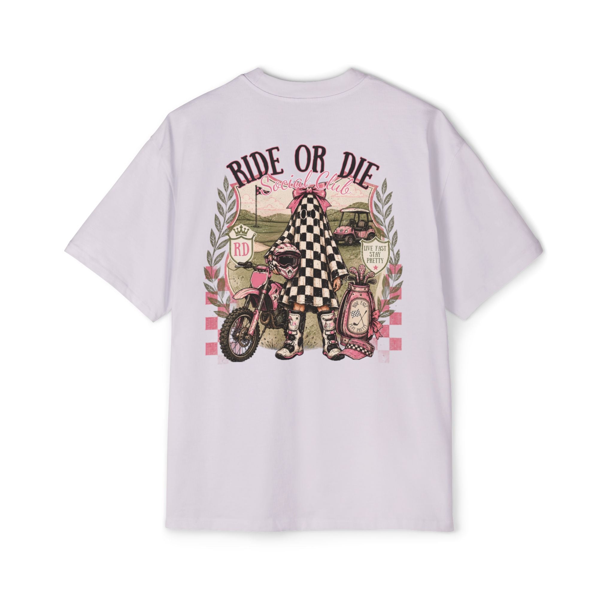 Ride or Die Graphic Tee — Vintage Motorcycle Checkerboard Design