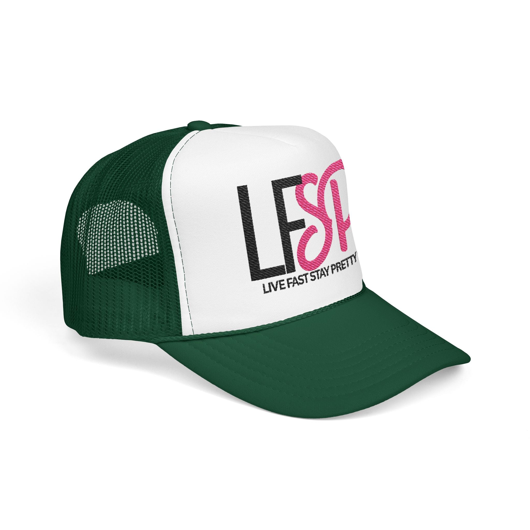 Live Fast Stay Pretty  Embroidered Trucker Hat — LFSP Logo