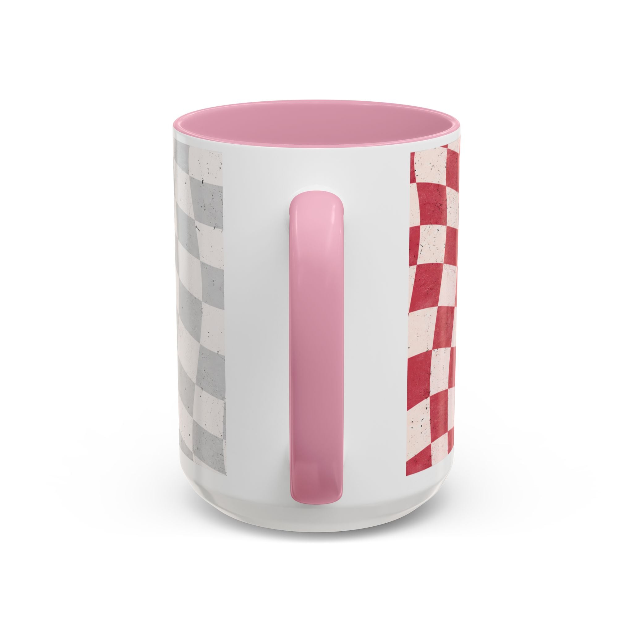 Skull & Coffee Ceramic Mug — 'Racing on Caffeine & Chaos' Checkerboard 15oz