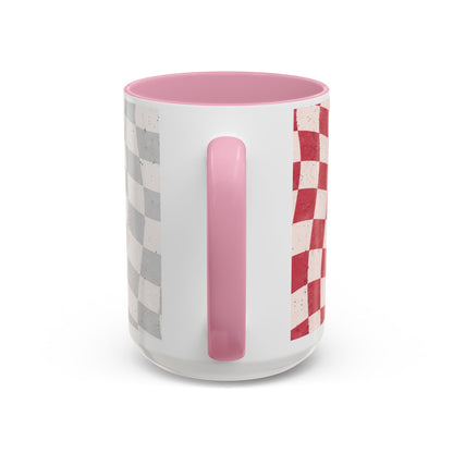 Skull & Coffee Ceramic Mug — 'Racing on Caffeine & Chaos' Checkerboard 15oz