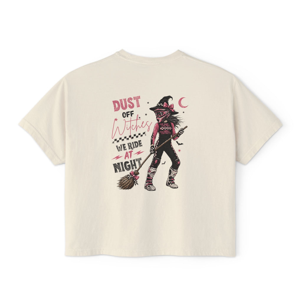 'Dust Off Witches We Ride At Night'-Womens Boxed Cropped Tee