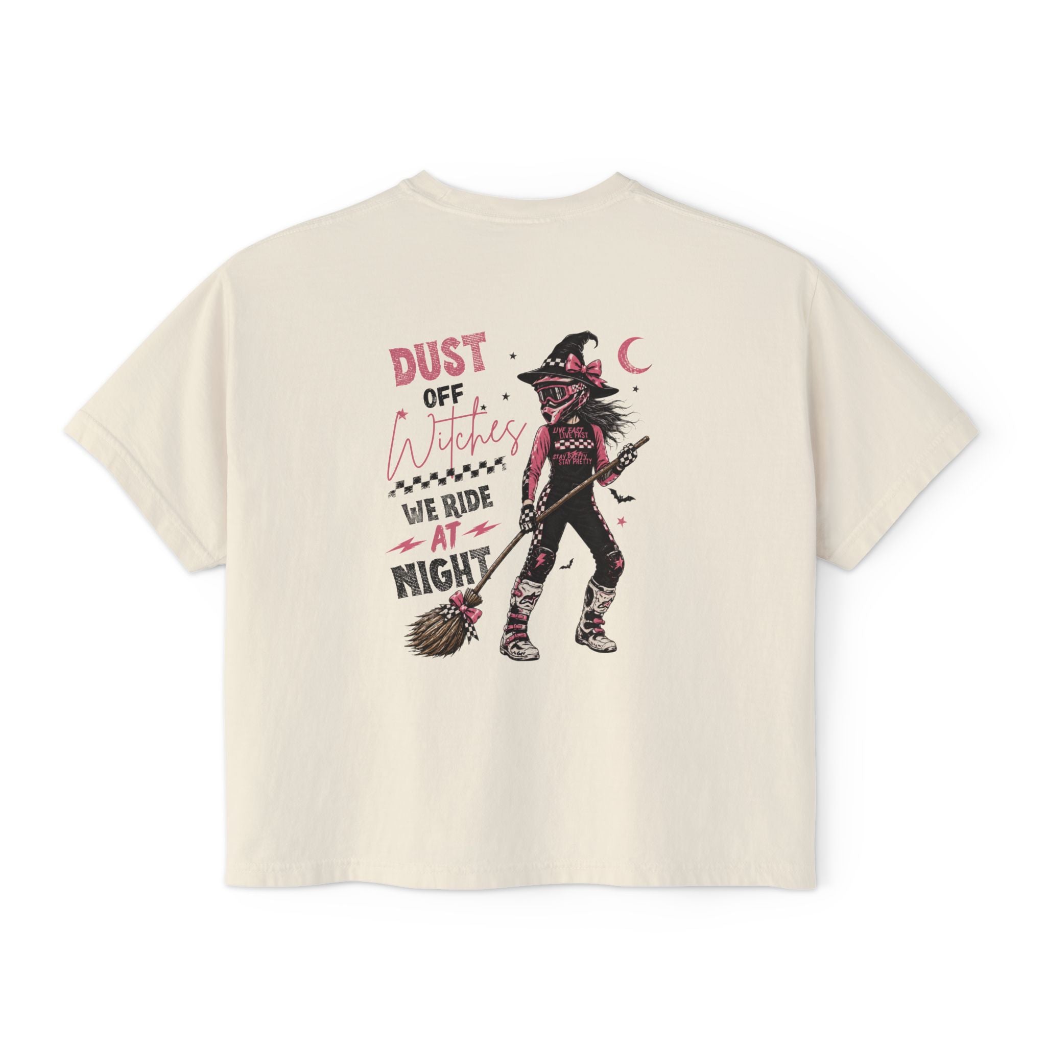 'Dust Off Witches We Ride At Night'-Womens Boxed Cropped Tee