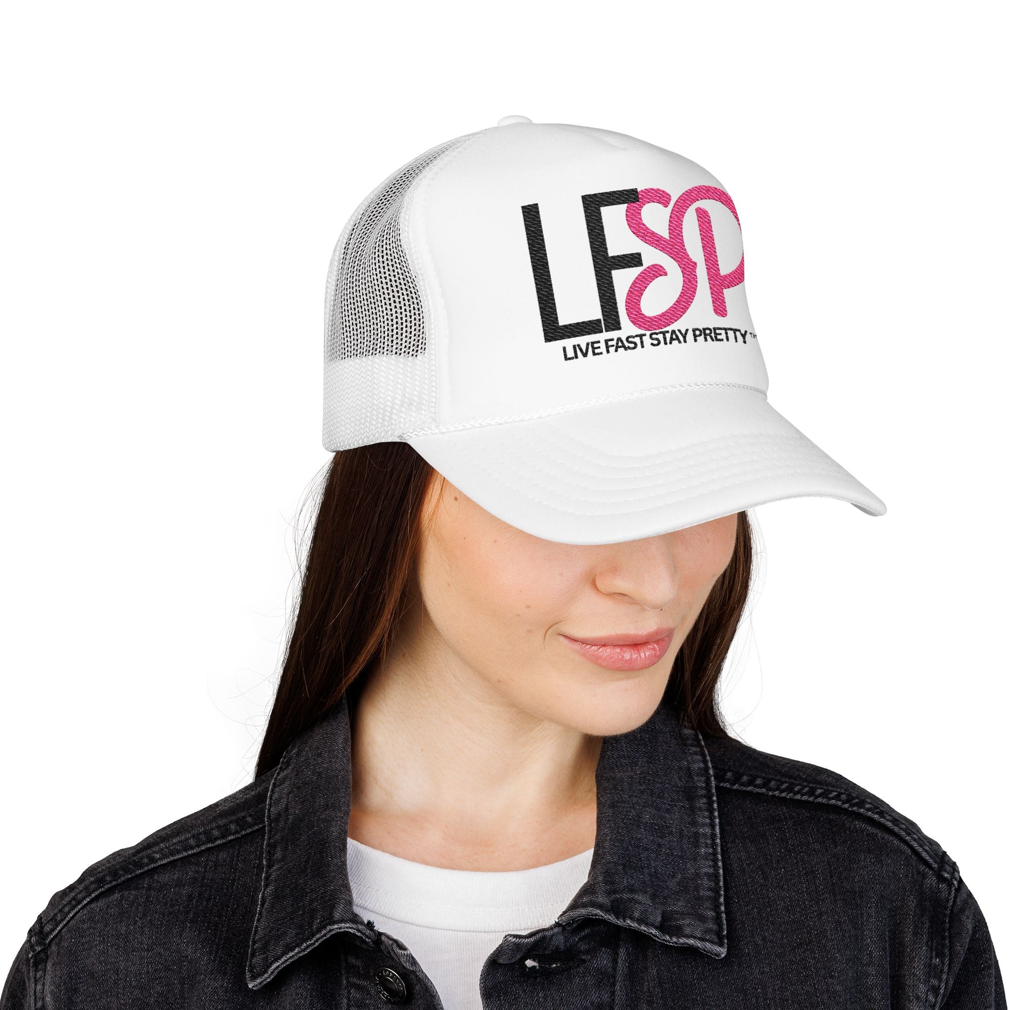 Live Fast Stay Pretty  Embroidered Trucker Hat — LFSP Logo