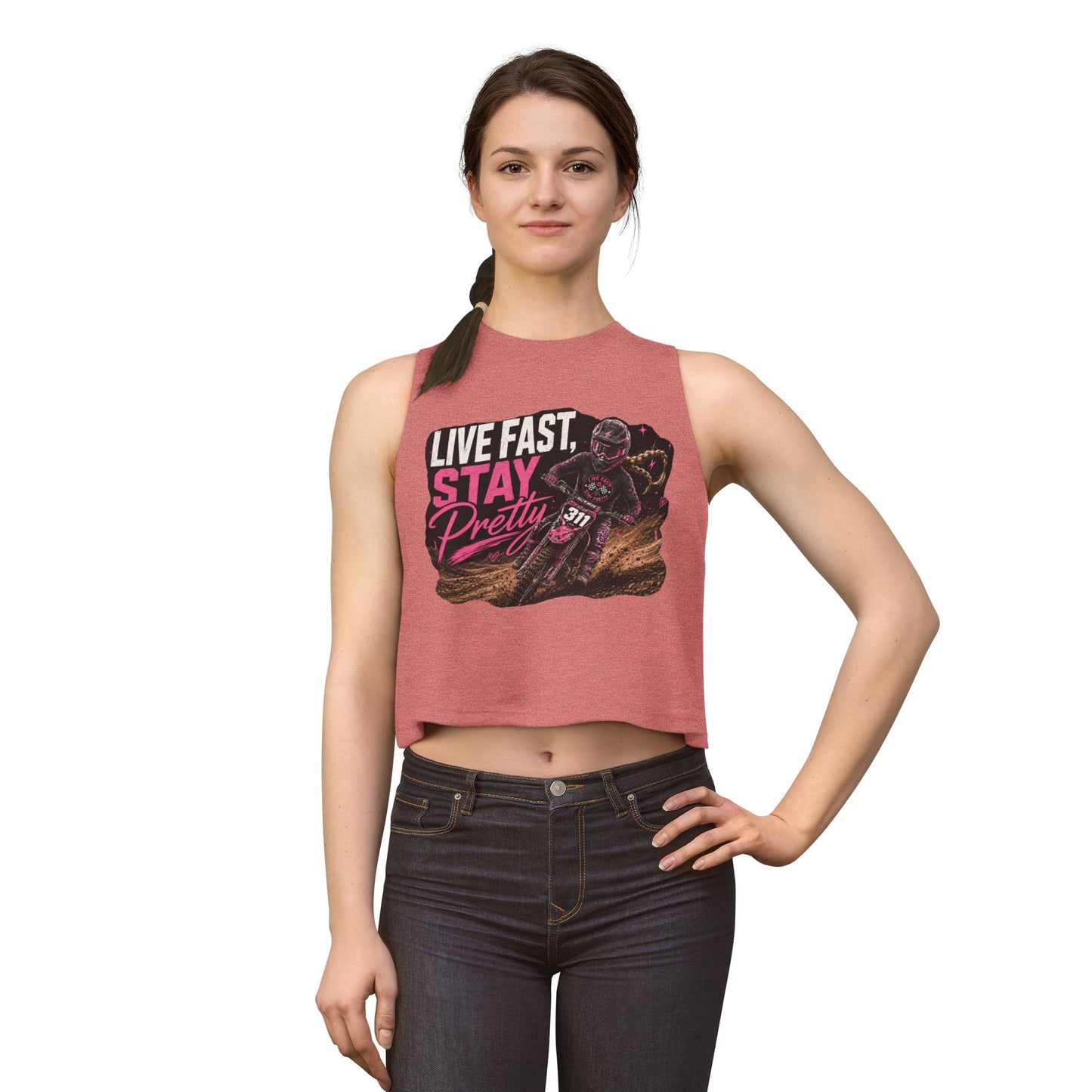 Live Fast Stay Pretty Dirt Bike Racer Crop Top | Moto Graphic Tank