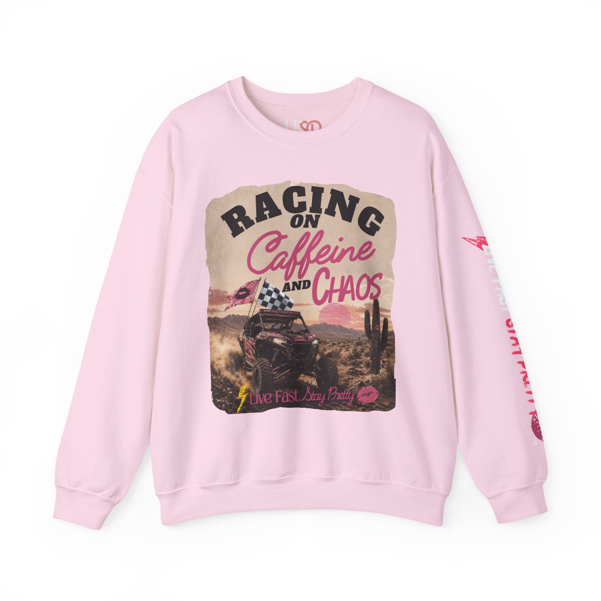 Crewneck Sweatshirt - "Racing on Caffeine and Chaos" Desert Off-Road Graphic