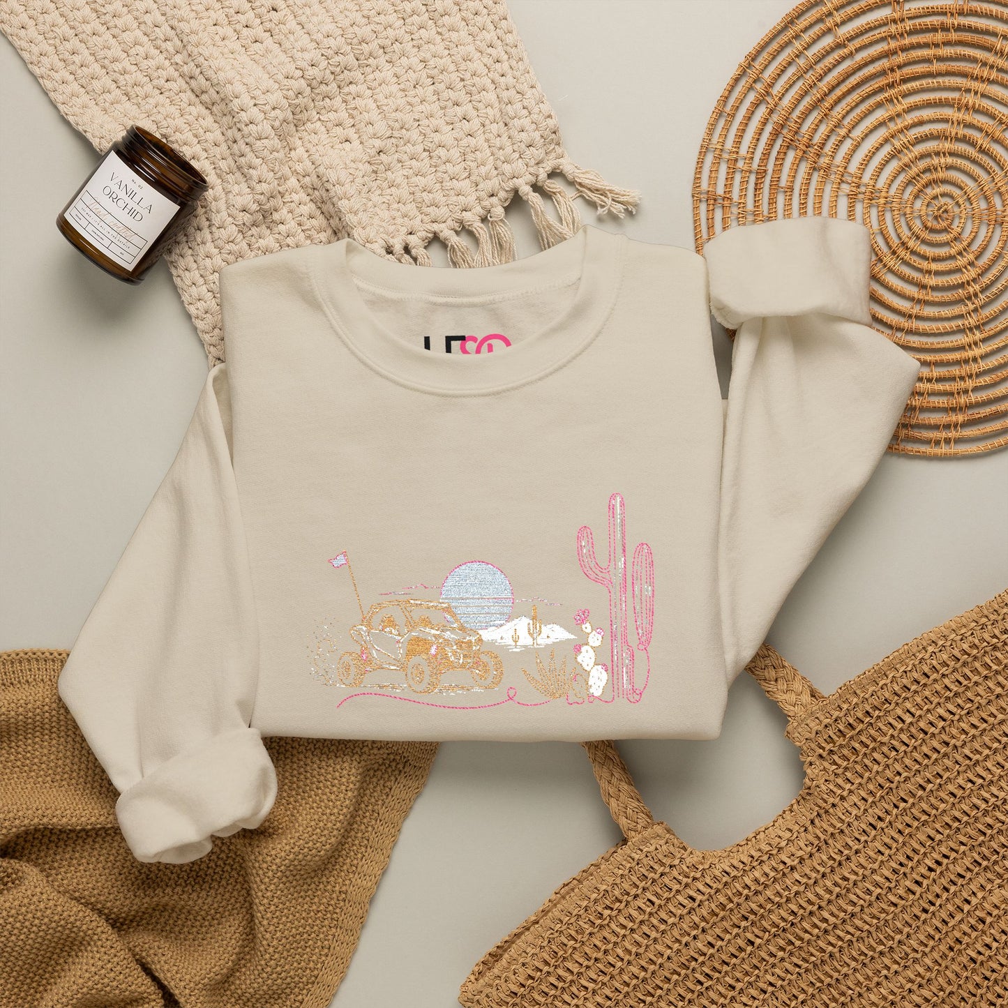 Desert Night Crewneck Sweatshirt — Cactus & Moon Graphic