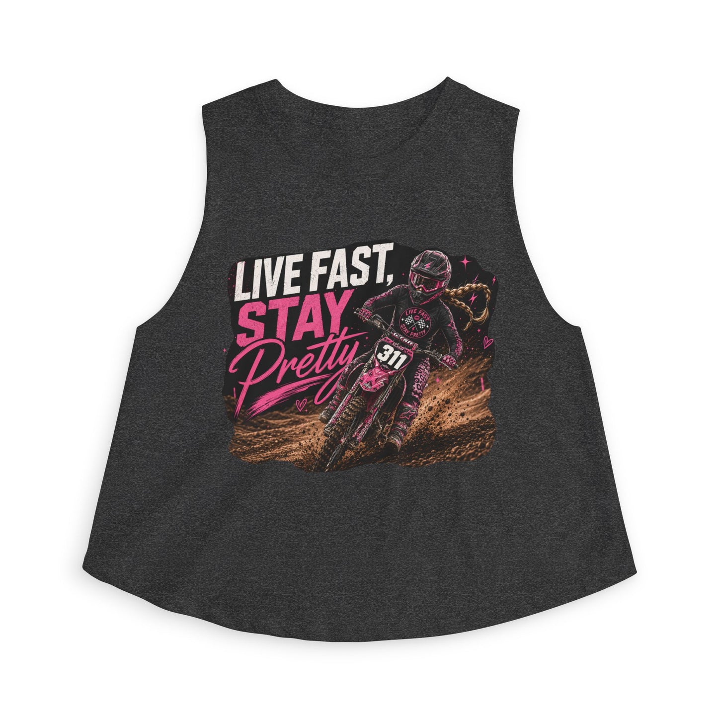 Live Fast Stay Pretty Dirt Bike Racer Crop Top | Moto Graphic Tank