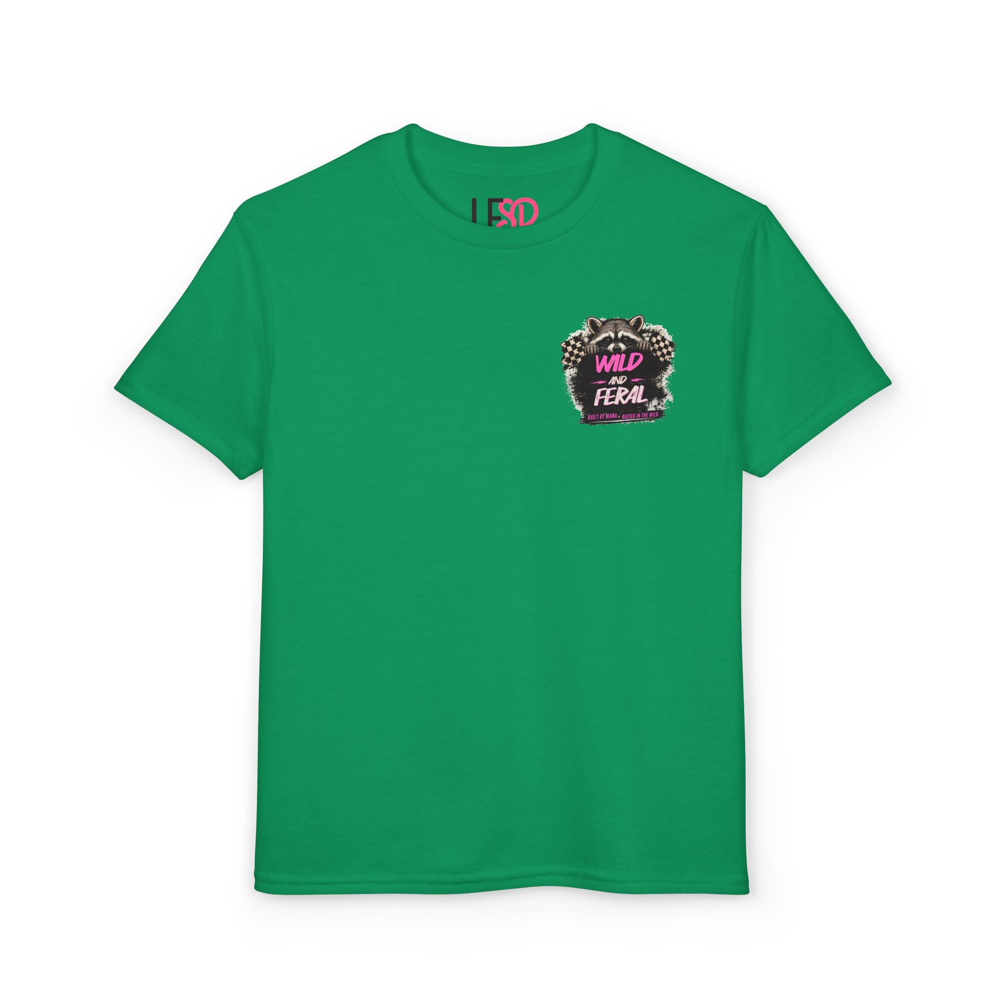 Youth T-Shirt Pink — "Built by Mama Raised Wild"