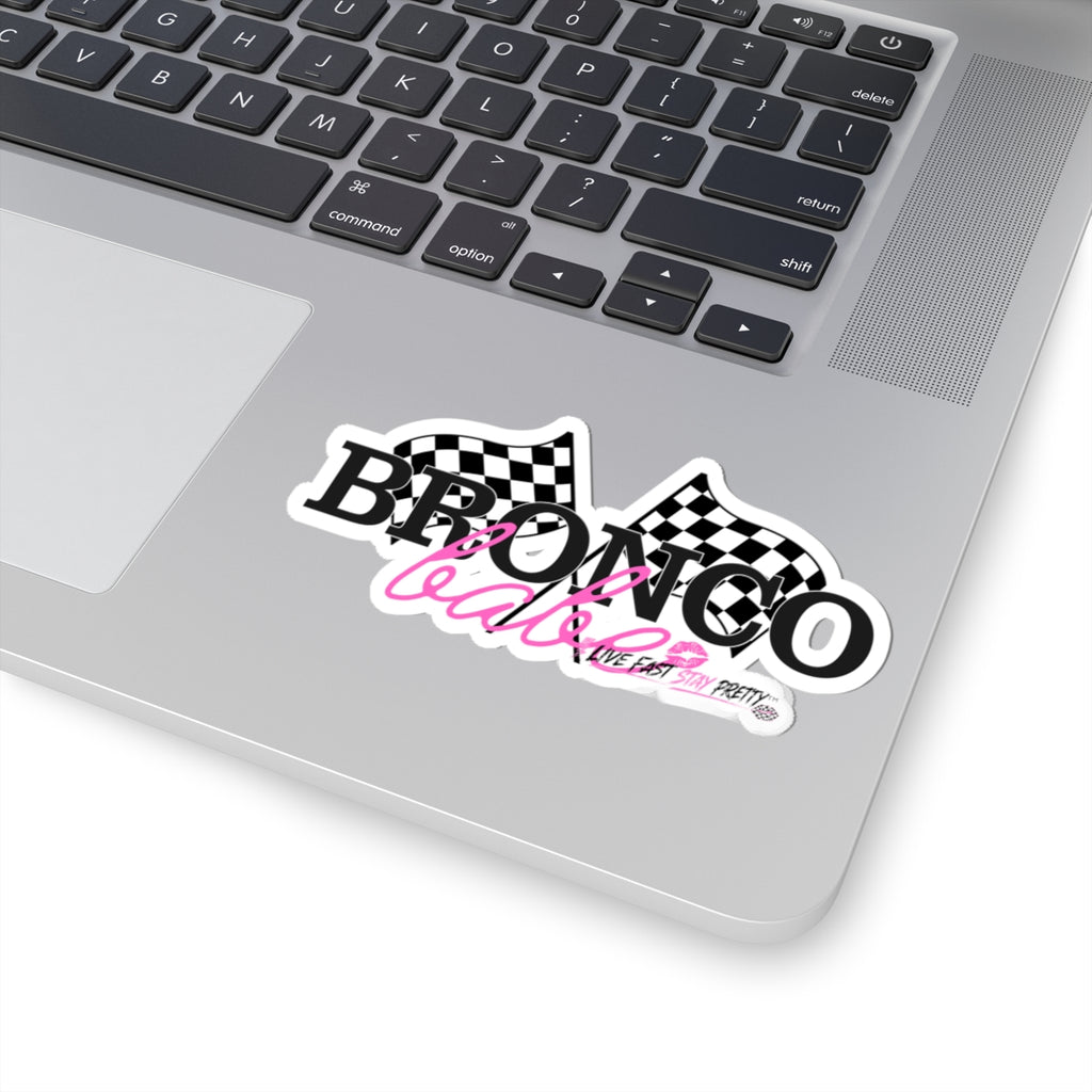 Bronco Babe Sticker — Checkered Flag Racing Decal with Pink Script