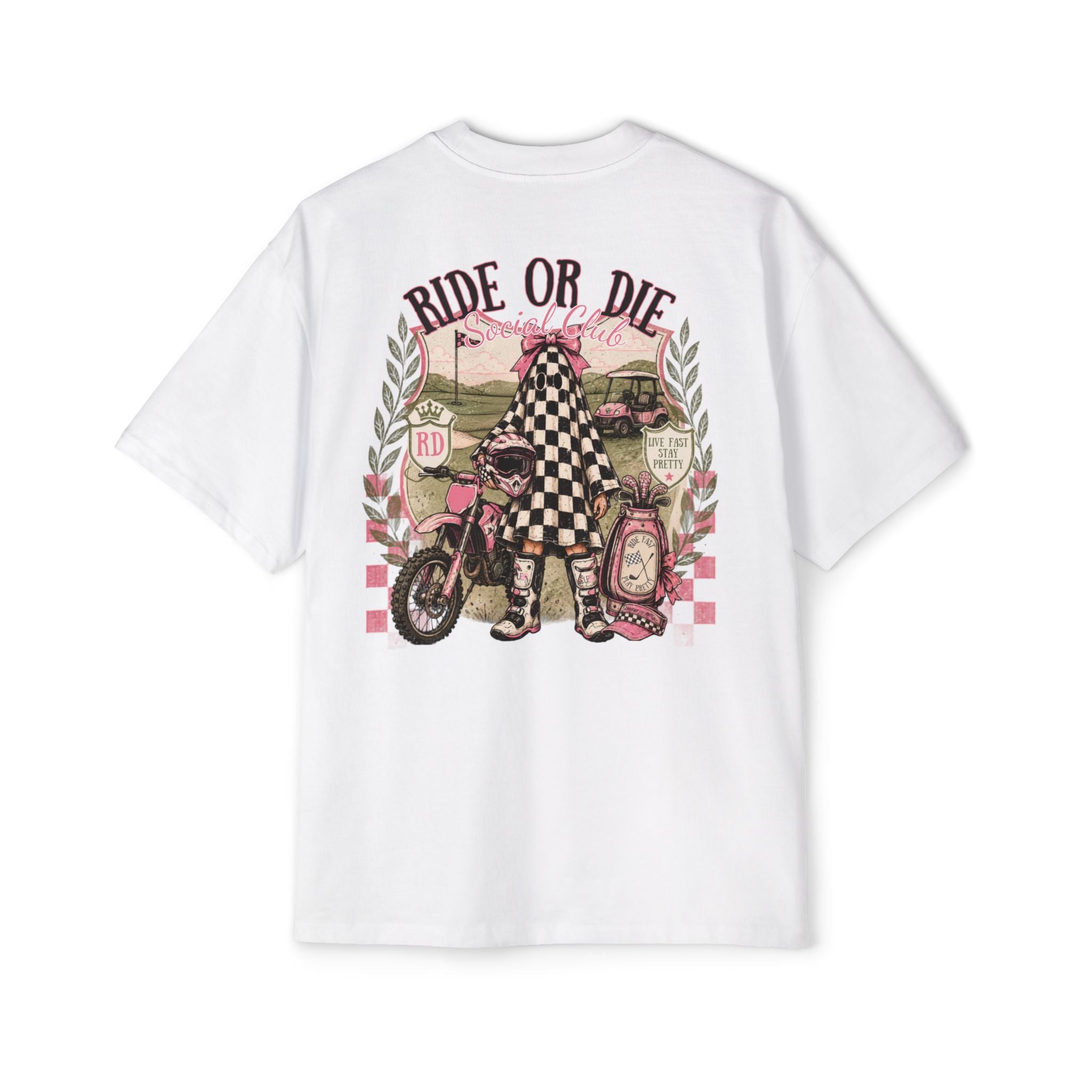 Ride or Die Graphic Tee — Vintage Motorcycle Checkerboard Design