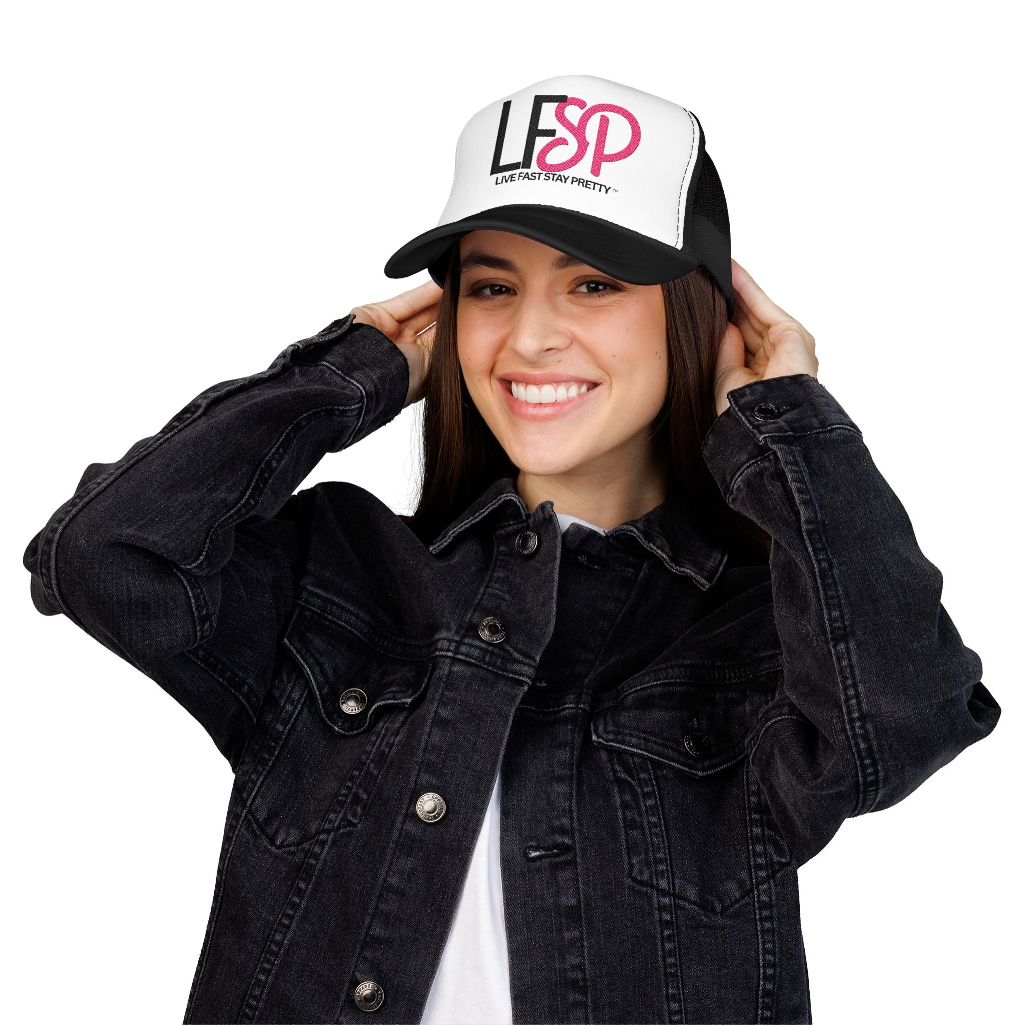 Live Fast Stay Pretty  Embroidered Trucker Hat — LFSP Logo
