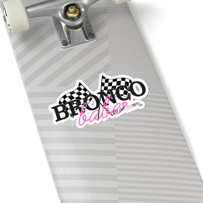 Bronco Babe Sticker — Checkered Flag Racing Decal with Pink Script