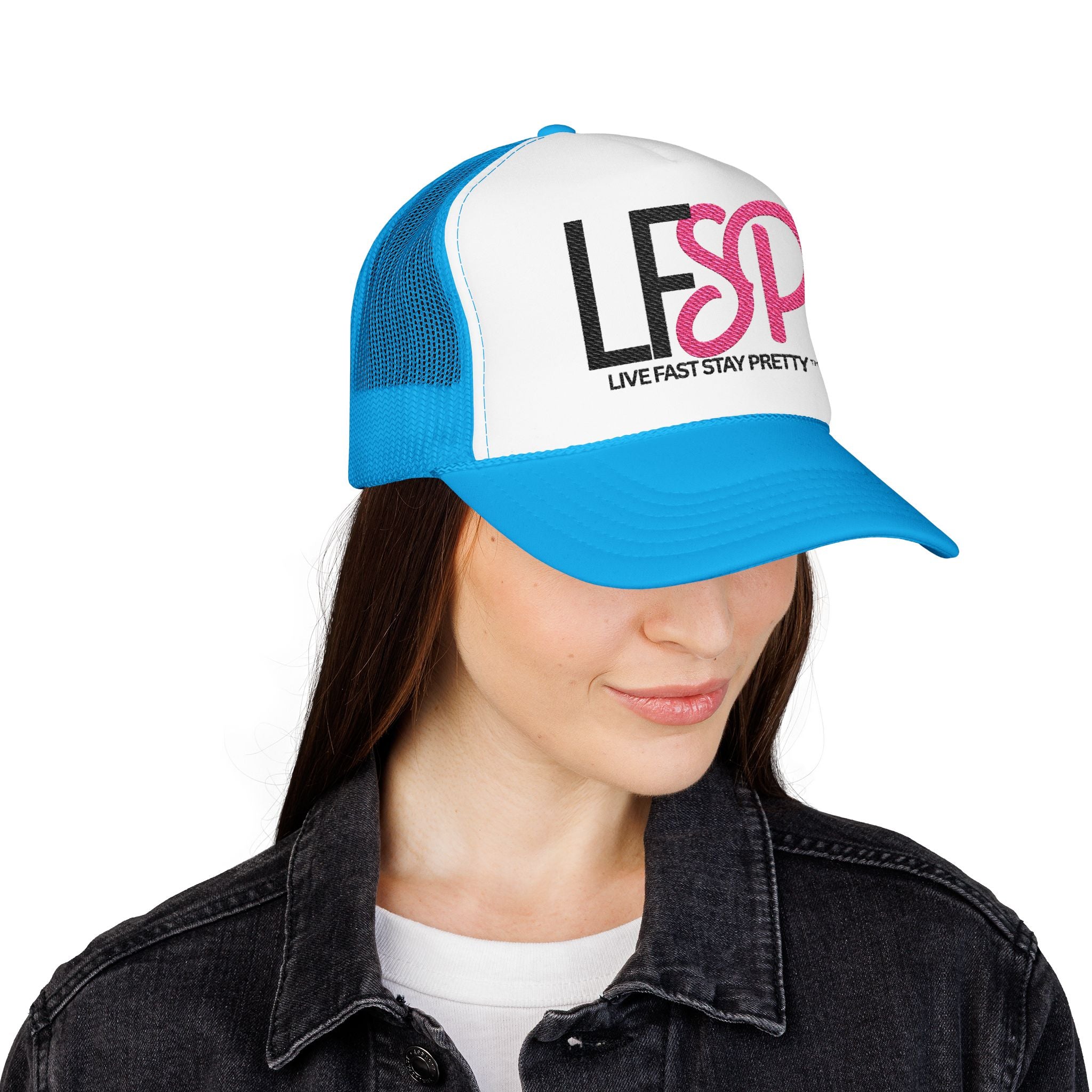Live Fast Stay Pretty  Embroidered Trucker Hat — LFSP Logo