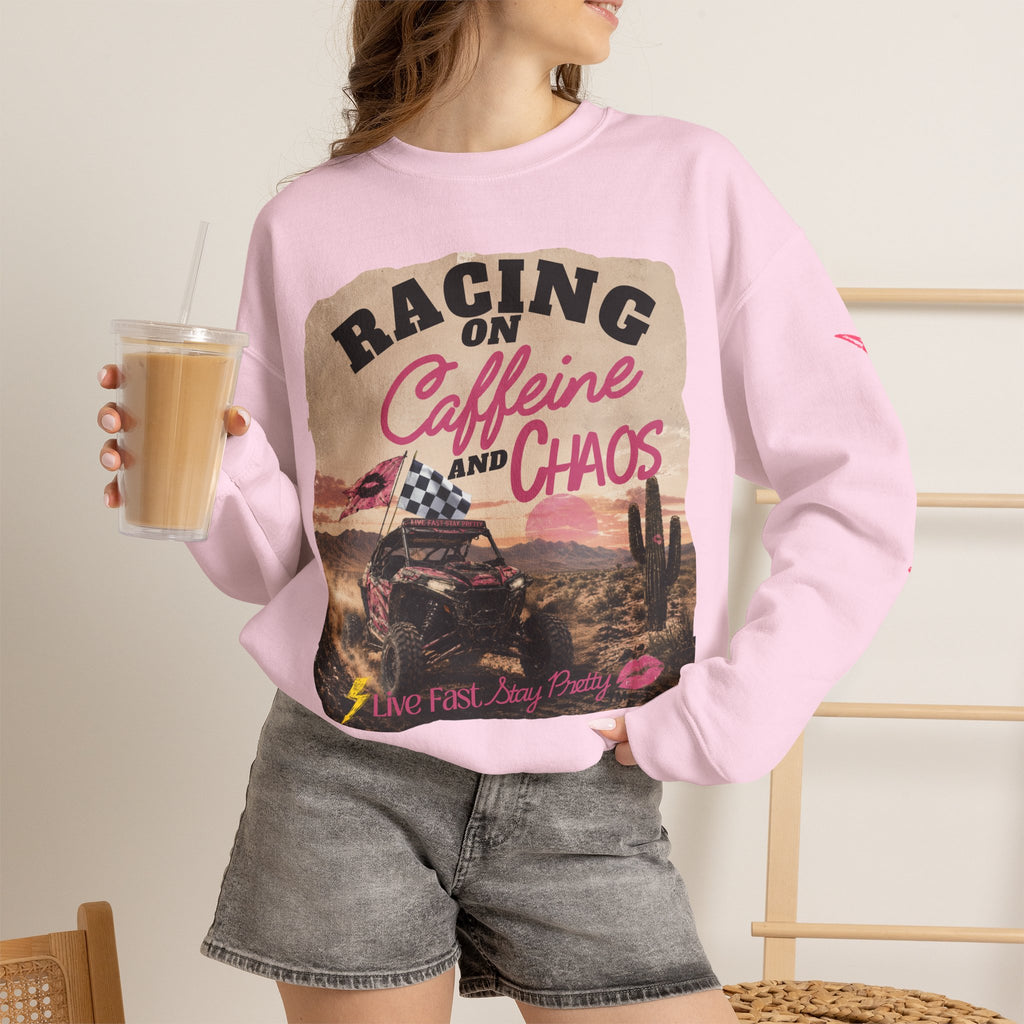 Crewneck Sweatshirt - "Racing on Caffeine and Chaos" Desert Off-Road Graphic
