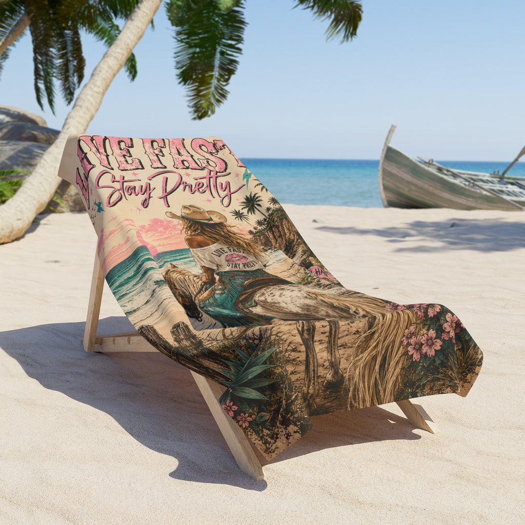 Live Fast Stay Pretty Beach Towel | "The AnnaLee" Coastal Cowgirl