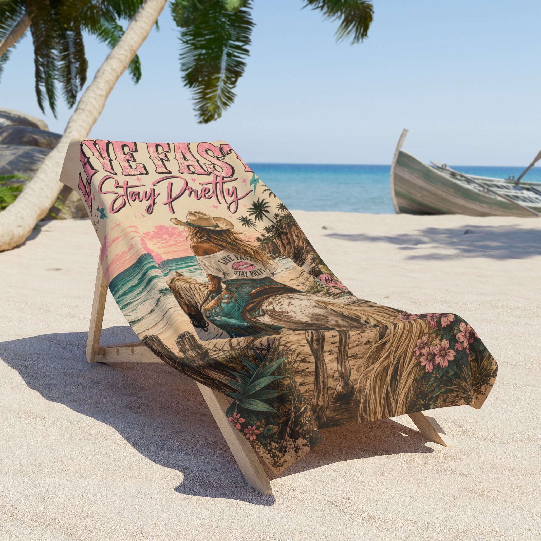 Live Fast Stay Pretty Beach Towel | "The AnnaLee" Coastal Cowgirl
