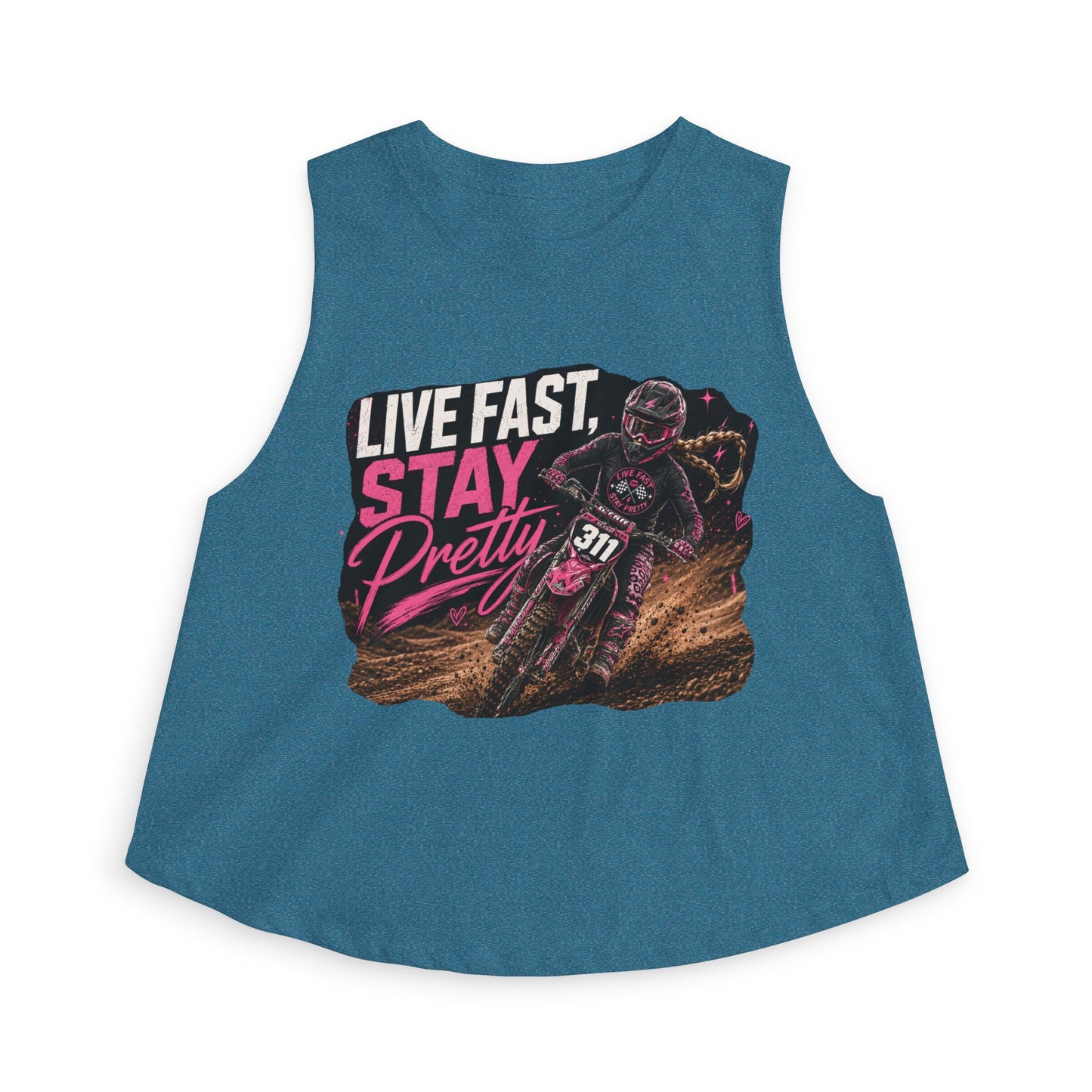 Live Fast Stay Pretty Dirt Bike Racer Crop Top | Moto Graphic Tank