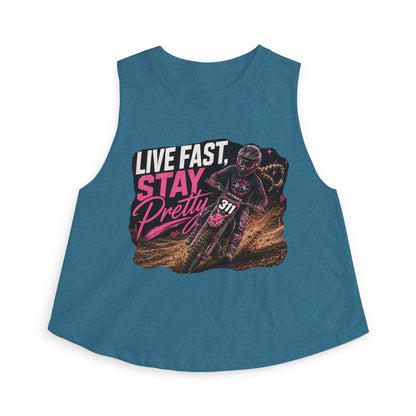 Live Fast Stay Pretty Dirt Bike Racer Crop Top | Moto Graphic Tank